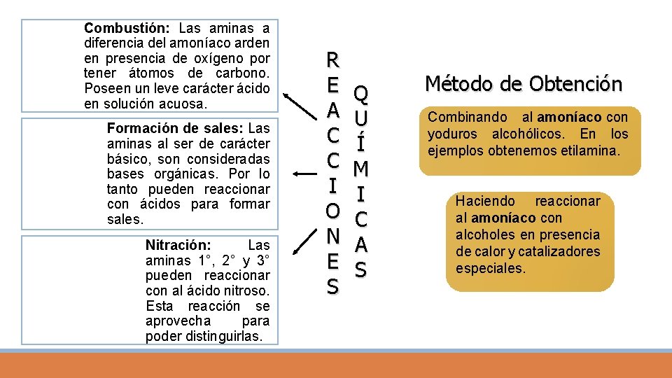 Combustión: Las aminas a diferencia del amoníaco arden en presencia de oxígeno por tener