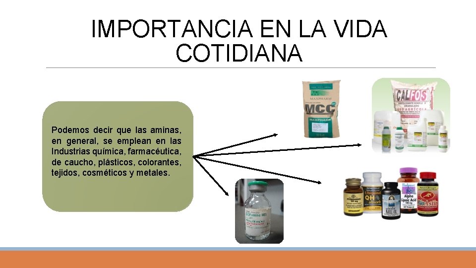 IMPORTANCIA EN LA VIDA COTIDIANA Podemos decir que las aminas, en general, se emplean