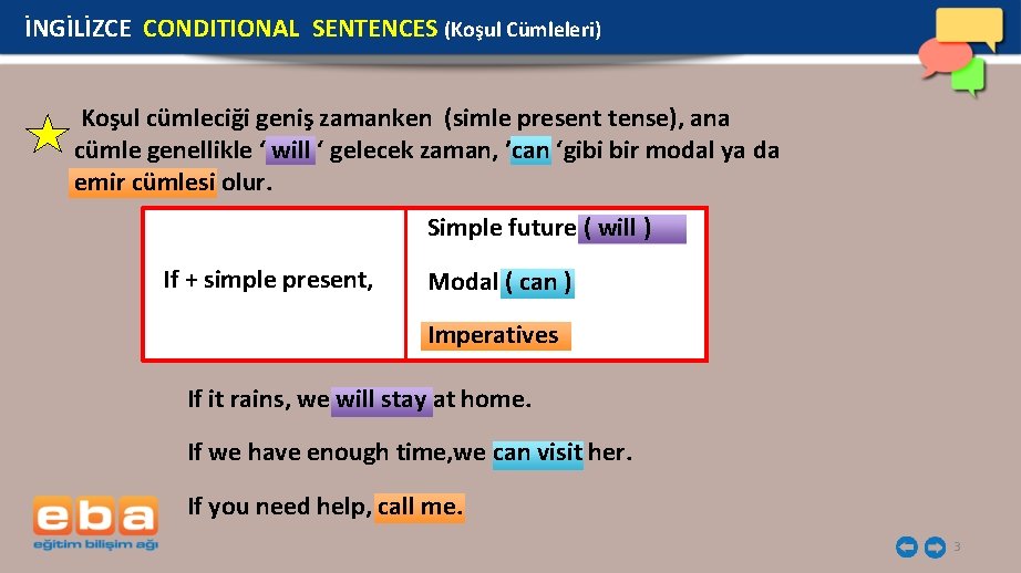 İNGİLİZCE CONDITIONAL SENTENCES (Koşul Cümleleri) Koşul cümleciği geniş zamanken (simle present tense), ana cümle