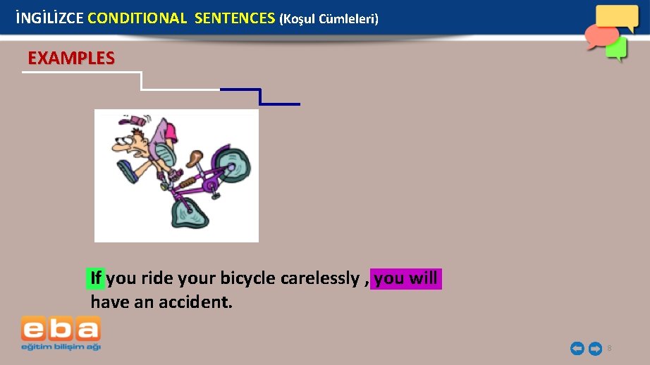 İNGİLİZCE CONDITIONAL SENTENCES (Koşul Cümleleri) EXAMPLES If you ride your bicycle carelessly , you