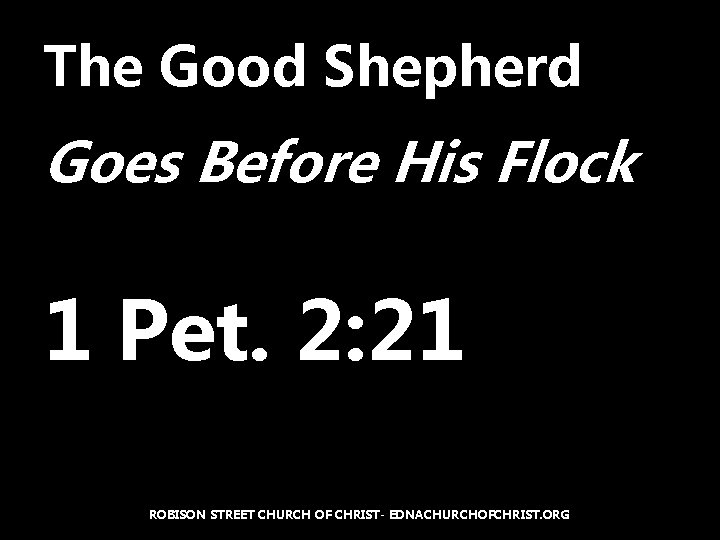 The Good Shepherd Goes Before His Flock 1 Pet. 2: 21 ROBISON STREET CHURCH