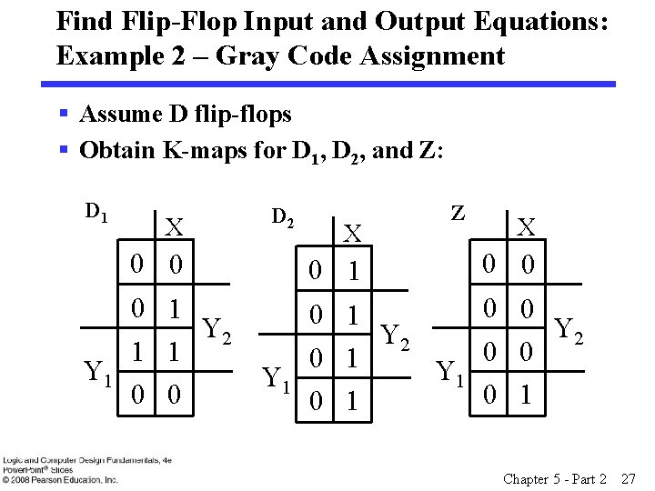 Find Flip-Flop Input and Output Equations: Example 2 – Gray Code Assignment § Assume