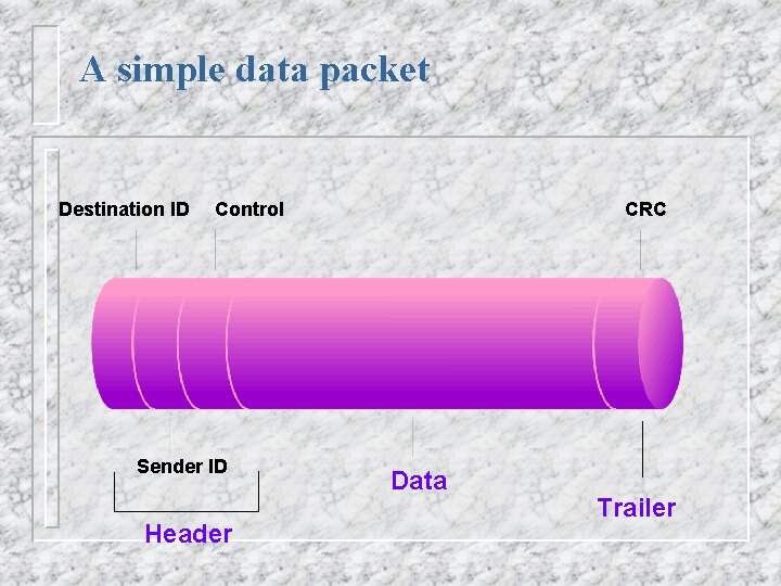 A simple data packet Destination ID Control Sender ID Header CRC Data Trailer 