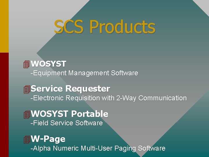 SCS Products 4 WOSYST -Equipment Management Software 4 Service Requester -Electronic Requisition with 2