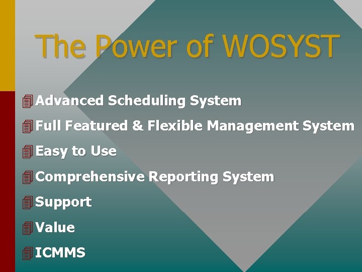 The Power of WOSYST 4 Advanced Scheduling System 4 Full Featured & Flexible Management