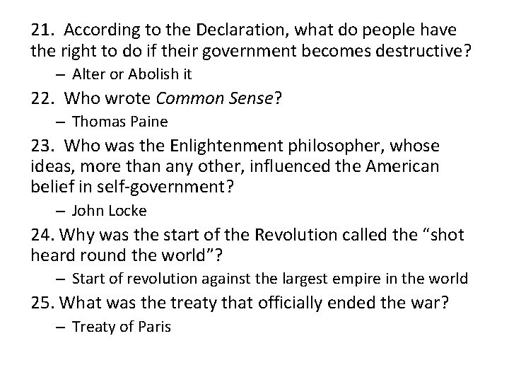 21. According to the Declaration, what do people have the right to do if 21. According to the Declaration, what do people have the right to do if