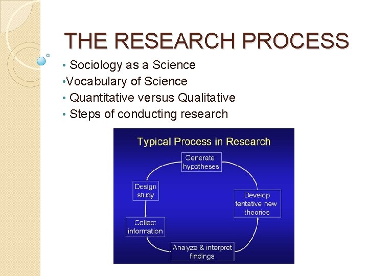 THE RESEARCH PROCESS Sociology as a Science • Vocabulary of Science • Quantitative versus