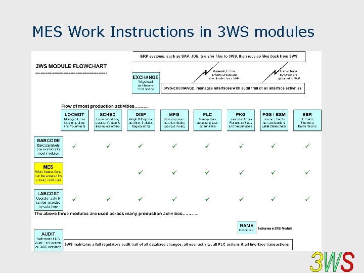 MES Work Instructions in 3 WS modules 