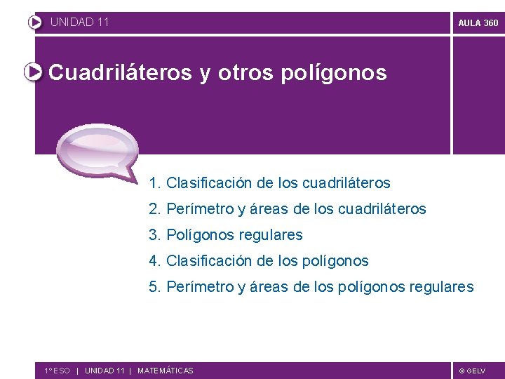 UNIDAD 11 AULA 360 Cuadriláteros y otros polígonos 1. Clasificación de los cuadriláteros 2.