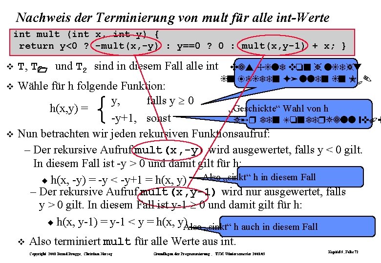 Nachweis der Terminierung von mult für alle int-Werte int mult (int x, int y) Nachweis der Terminierung von mult für alle int-Werte int mult (int x, int y)
