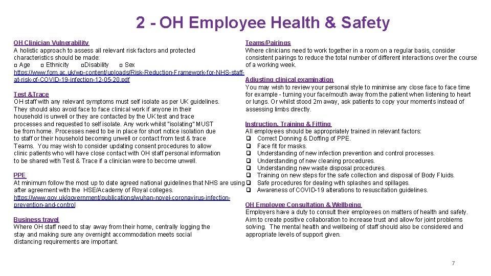 2 - OH Employee Health & Safety Teams/Pairings OH Clinician Vulnerability Where clinicians need