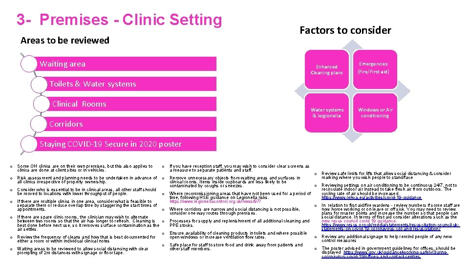 3 - Premises - Clinic Setting Areas to be reviewed Factors to consider Waiting