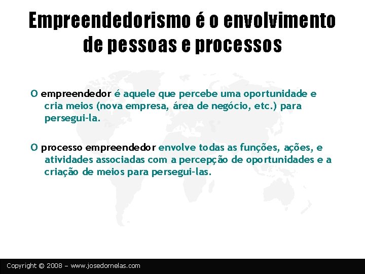 Empreendedorismo é o envolvimento de pessoas e processos O empreendedor é aquele que percebe