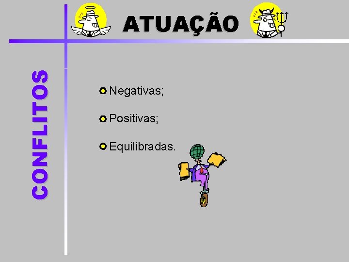 CONFLITOS ATUAÇÃO Negativas; Positivas; Equilibradas. 