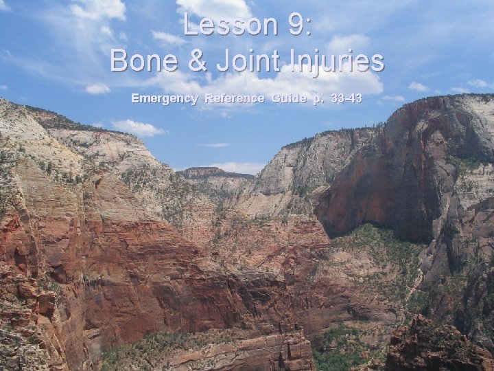 Lesson 9: Bone & Joint Injuries Emergency Reference Guide p. 33 -43 