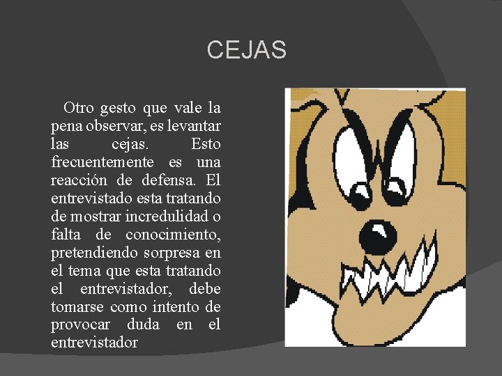 CEJAS Otro gesto que vale la pena observar, es levantar las cejas. Esto frecuentemente