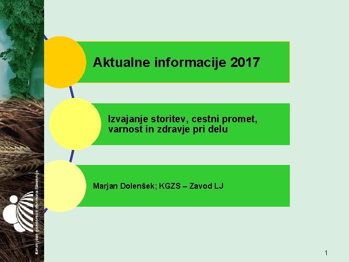 Aktualne informacije 2017 Izvajanje storitev, cestni promet, varnost in zdravje pri delu Marjan Dolenšek;