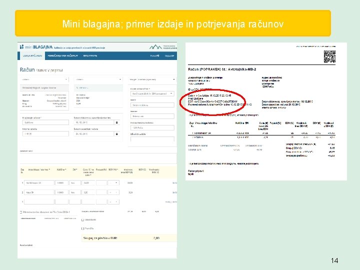 Mini blagajna; primer izdaje in potrjevanja računov 14 