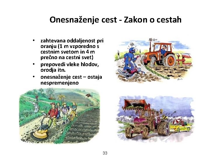 Onesnaženje cest - Zakon o cestah • zahtevana oddaljenost pri oranju (1 m vzporedno