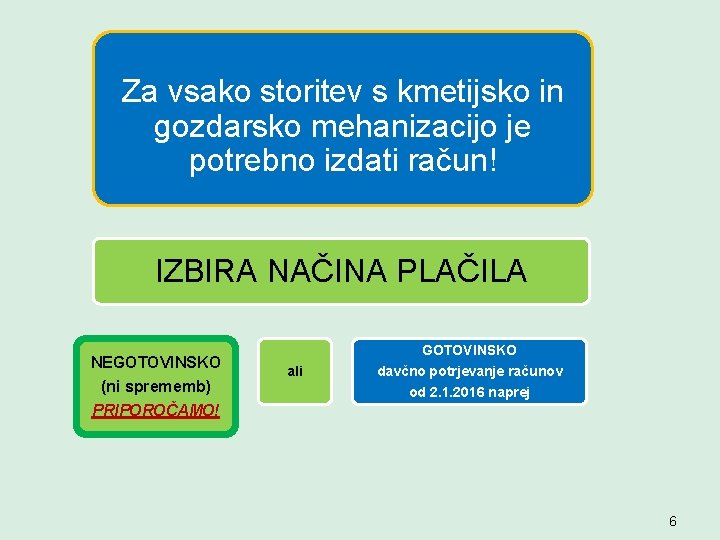 Za vsako storitev s kmetijsko in gozdarsko mehanizacijo je potrebno izdati račun! IZBIRA NAČINA