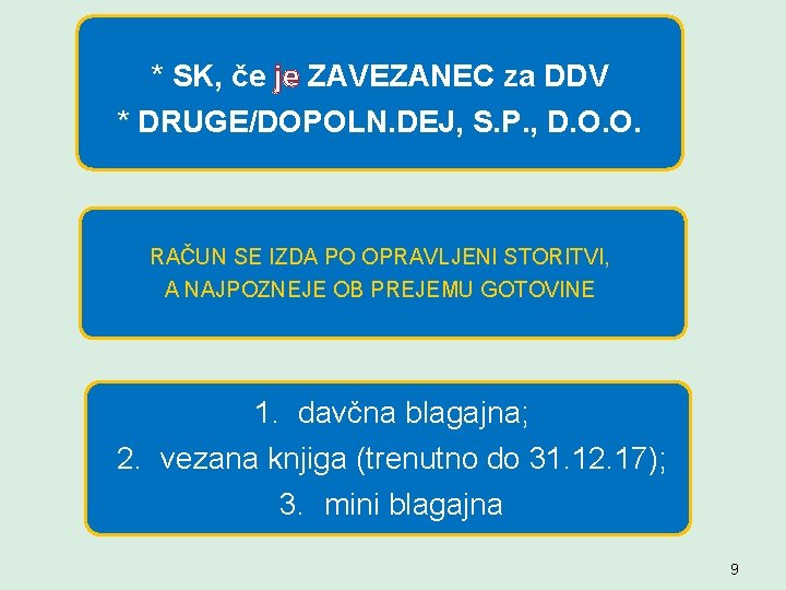 * SK, če je ZAVEZANEC za DDV * DRUGE/DOPOLN. DEJ, S. P. , D.