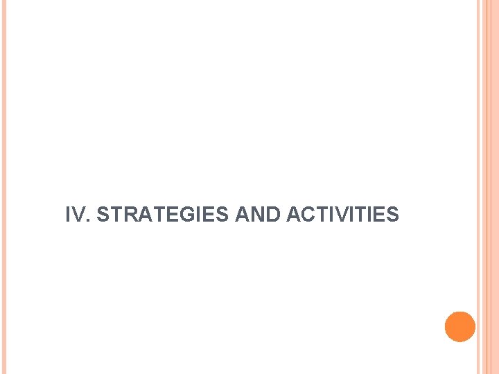 IV. STRATEGIES AND ACTIVITIES IV. STRATEGIES AND ACTIVITIES