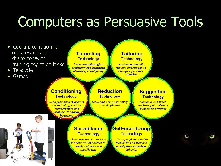 Computers as Persuasive Tools • Operant conditioning – uses rewards to shape behavior (training