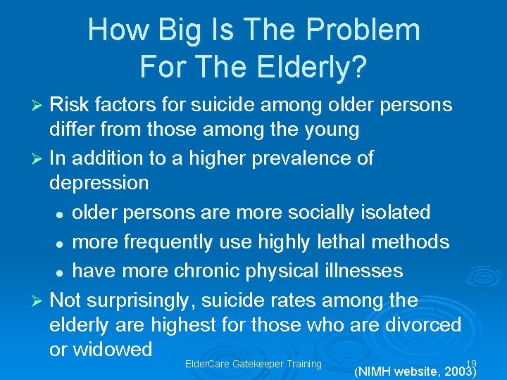 How Big Is The Problem For The Elderly? Risk factors for suicide among older