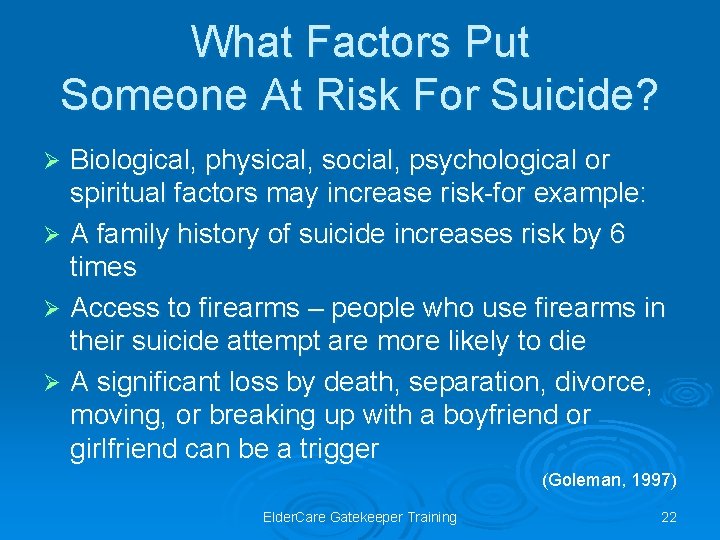 What Factors Put Someone At Risk For Suicide? Biological, physical, social, psychological or spiritual