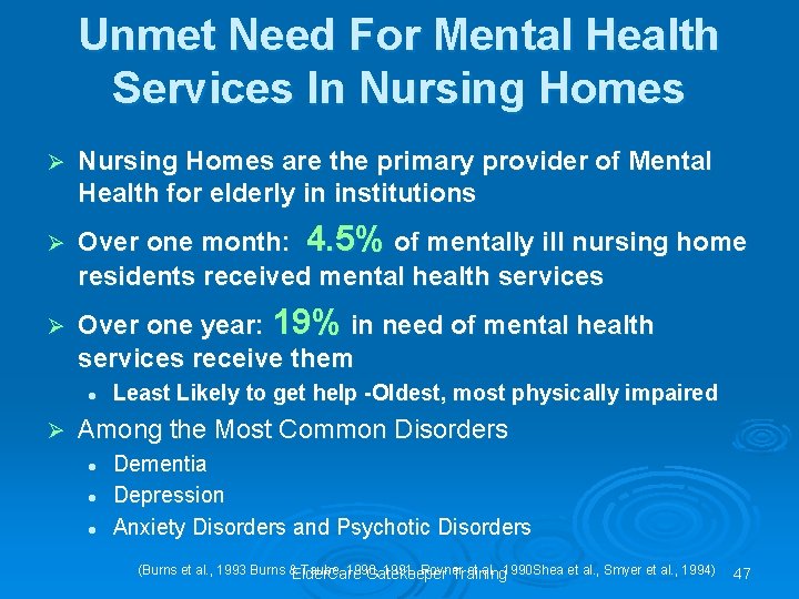 Unmet Need For Mental Health Services In Nursing Homes Ø Ø Ø Nursing Homes