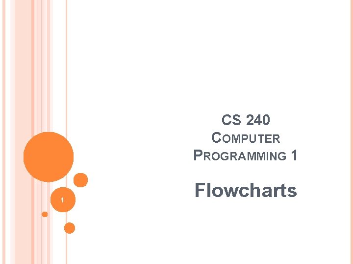 CS 240 COMPUTER PROGRAMMING 1 1 Flowcharts 