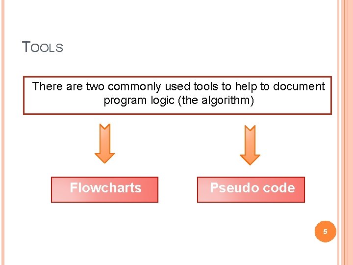 TOOLS There are two commonly used tools to help to document program logic (the