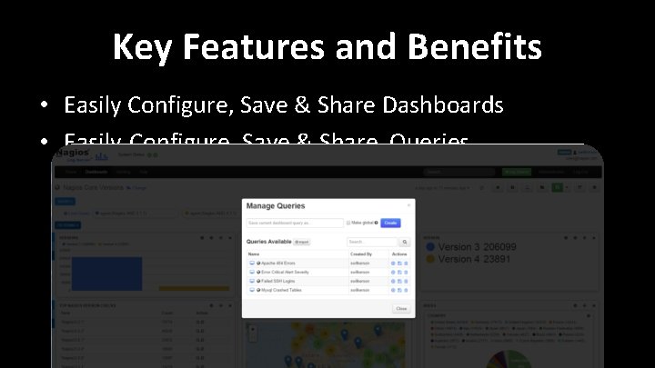 Key Features and Benefits • Easily Configure, Save & Share Dashboards • Easily Configure, Key Features and Benefits • Easily Configure, Save & Share Dashboards • Easily Configure,