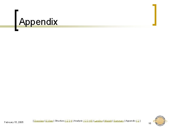 Appendix February 15, 2005 [ Overview | 3 -View | Structure 1 2 3