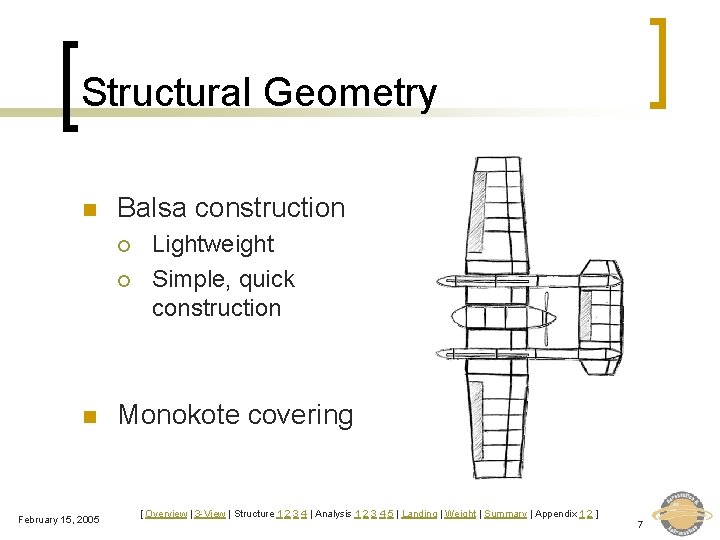 Structural Geometry n Balsa construction ¡ ¡ n February 15, 2005 Lightweight Simple, quick