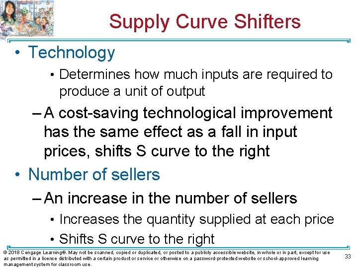 Supply Curve Shifters • Technology • Determines how much inputs are required to produce