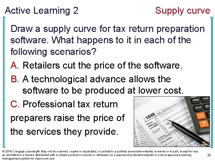 Active Learning 2 Supply curve Draw a supply curve for tax return preparation software.