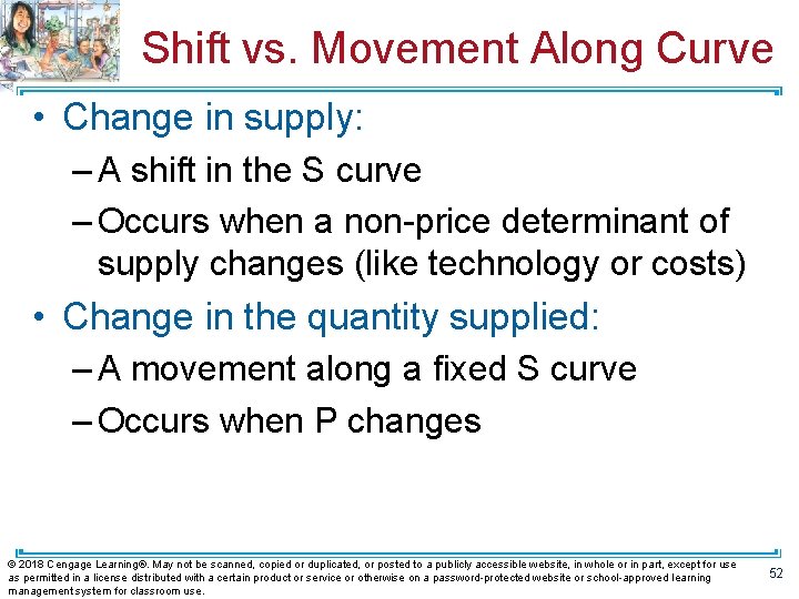 Shift vs. Movement Along Curve • Change in supply: – A shift in the