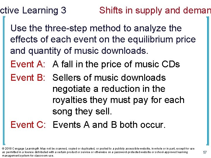 Active Learning 3 Shifts in supply and deman Use three-step method to analyze the