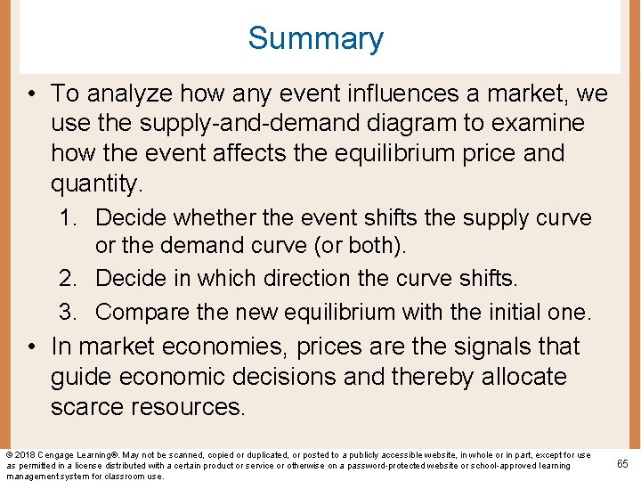 Summary • To analyze how any event influences a market, we use the supply-and-demand