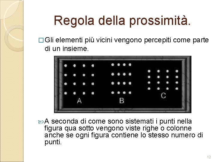 Regola della prossimità. � Gli elementi più vicini vengono percepiti come parte di un Regola della prossimità. � Gli elementi più vicini vengono percepiti come parte di un