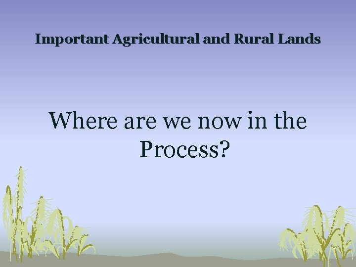 Important Agricultural and Rural Lands Where are we now in the Process? 