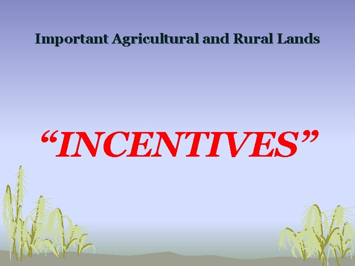 Important Agricultural and Rural Lands “INCENTIVES” 