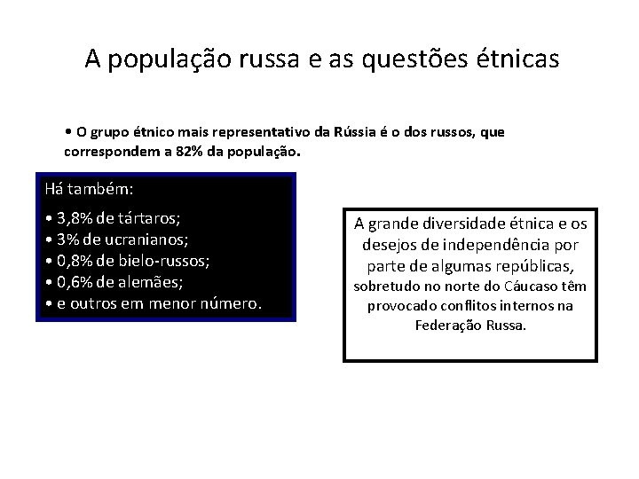 A população russa e as questões étnicas • O grupo étnico mais representativo da