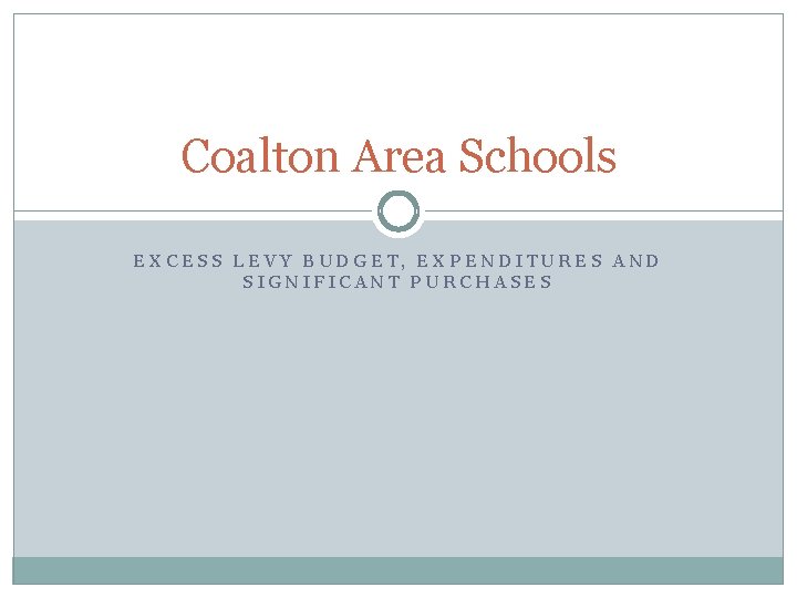 Coalton Area Schools EXCESS LEVY BUDGET, EXPENDITURES AND SIGNIFICANT PURCHASES 