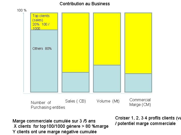 Contribution au Business 100 % Top clients (sales) 20% 100 / 1000 Others 80%