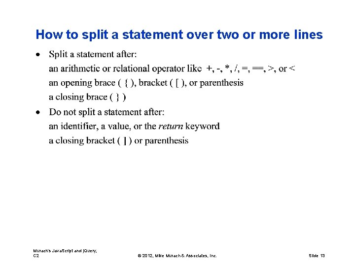 How to split a statement over two or more lines Murach's Java. Script and