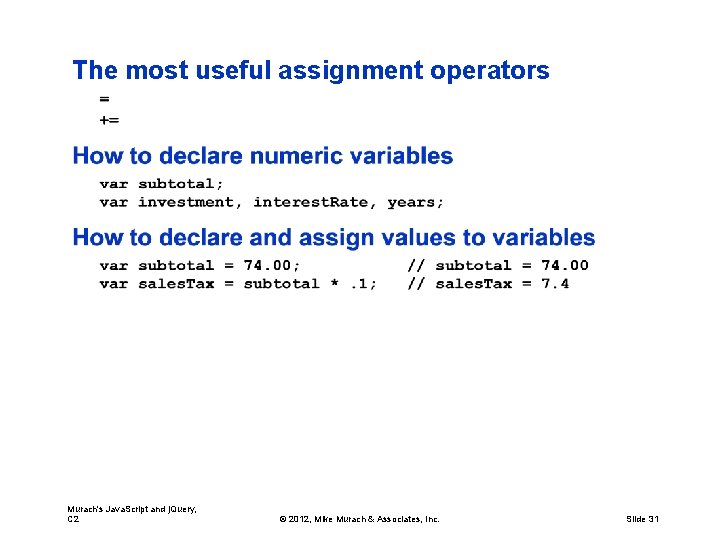 The most useful assignment operators Murach's Java. Script and j. Query, C 2 ©