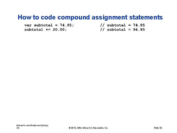 How to code compound assignment statements Murach's Java. Script and j. Query, C 2