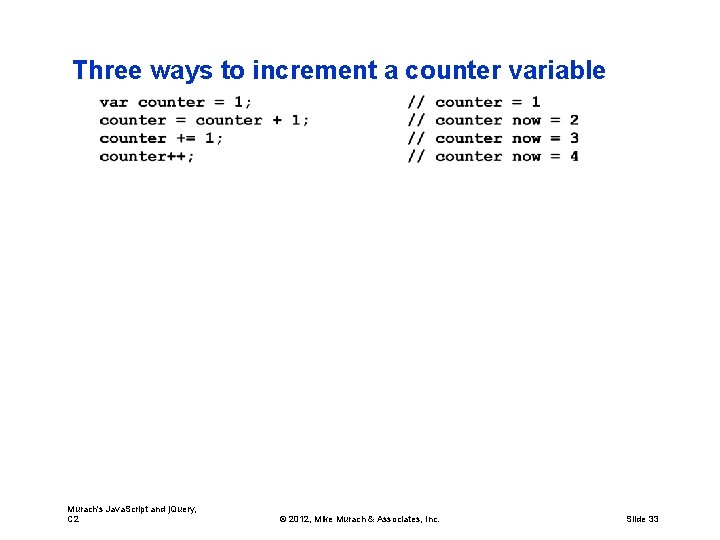 Three ways to increment a counter variable Murach's Java. Script and j. Query, C